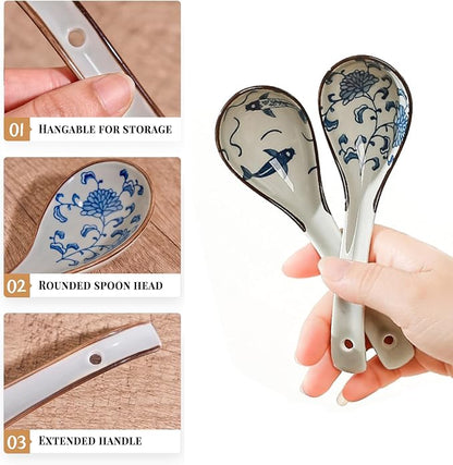 Asian Soup Spoons Chinese,3 PCS Ceramic Measuring Spoons for Rice Reman Noodle Wonton Miso Pho Dumpling,Gifts for Friends Family