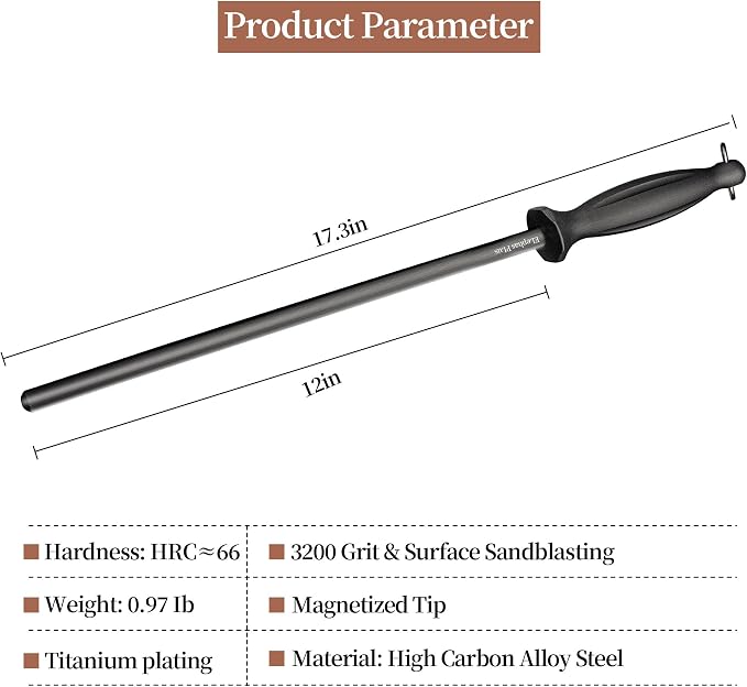 Efficient 12 Inch Honing Steel Sharpening Rod Knife Sharpener Steel For Kitchen Knives High Hardness, Honing Rod With Gift Box