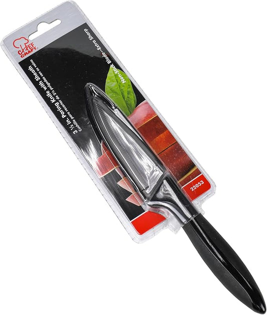Chef Craft Premium Paring Knife with Sheath, 3 inch Blade 8 inches in Length, Black