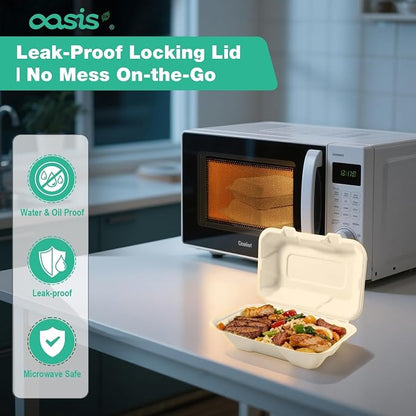 𝟵𝘅𝟲", 𝟲𝟴-𝗣𝗮𝗰𝗸 Clamshell Take Out Food Containers, Compostable Heavy-Duty Disposable Paper Lunch Boxes，Eco-Friendly Biodegradable To Go Containers For Food(Natural)