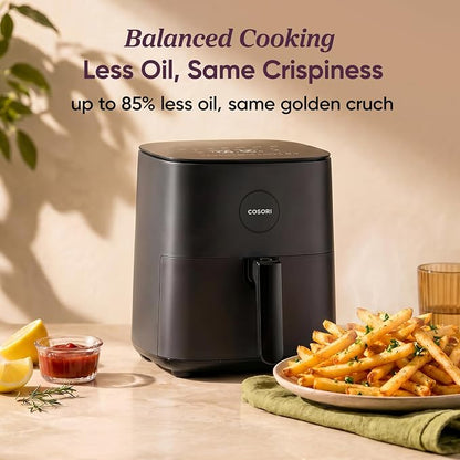 Cosori Air Fryer Pro, Compact 5QT, Ceramic Coating, 7 Presets with Preheat & Keep Warm, 450℉, Easy to use & clean, Shake Reminder, 130+ In-App Recipes, Nonstick & Dishwasher-Safe Basket, Gray