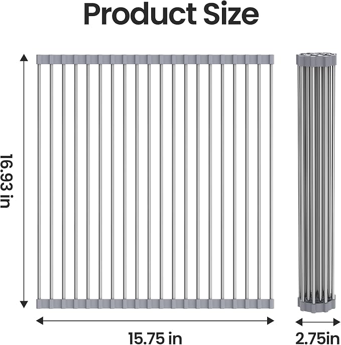 Dish Drying Rack Over The Sink with Roll Up for Kitchen,16.9''x15.7'',Gray