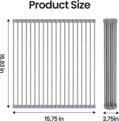 Dish Drying Rack Over The Sink with Roll Up for Kitchen,16.9''x15.7'',Gray
