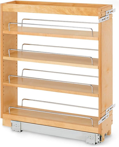Rev-A-Shelf Maple Pullout Organizer for Full Height Base Cabinets, Full Extension Slides & Adjustable Shelves, Min Opening Width of 5.5", 448-BC-5C