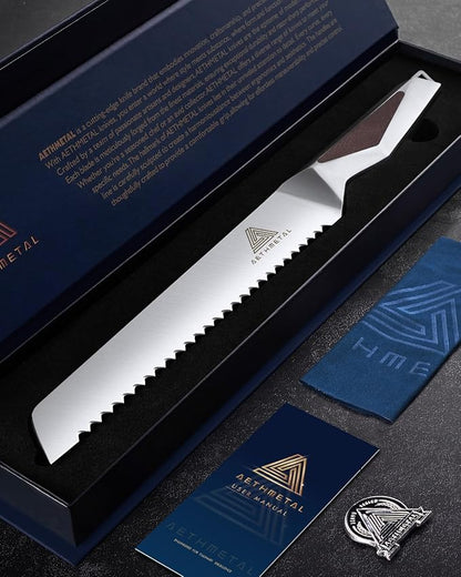 Resharpenable 8-Inch Bread Knife – Multifunction Serrated Knife with Wavy Edge, High-Carbon German Stainless Steel & Full Tang for Efficient Homemade Bread Slicing