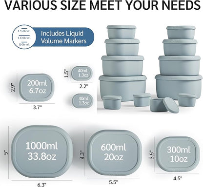 ISSEVE 12Pcs/Set Nesting Silicone Food Storage Containers with Lids, BPA Free Reusable Meal Prep Silicone Containers Airtight, Freezer Dishwasher Safe (33.8oz, 20oz, 10oz, 6.7oz, 1.3oz) (Grey)