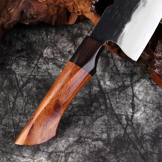 XITUO Hand-Forged Triple-Layered High Carbon Steel Knife – Professional Kitchen Knives with Ebony Sandalwood Handle, Ultra Sharp for Home Chefs (Chef Knife B)