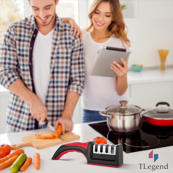 Knife Sharpeners for Kitchen Knives– Stainless Steel 4 in1 Kitchen Knife Sharpener – Ergonomic and Easy to Use Knife Sharpening Kit with 4 Stage Sharpening Slots