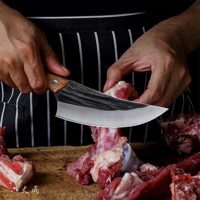 Handmade Forged Boning Knife,Professional 6 inch Slaughter Cleaver,5Cr15Mov Forging Stainless Steel Knife For Slicing Meat cutting Vegetables and Fruits Deboning Knife, Kitchen, BBQ, Camping
