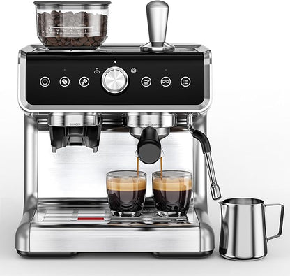 EUHOMY Espresso Machine with Grinder, 20 Bar Professional Espresso Coffee Maker for Home,with Milk Frother for Latte, Cappuccino & Barista-Style