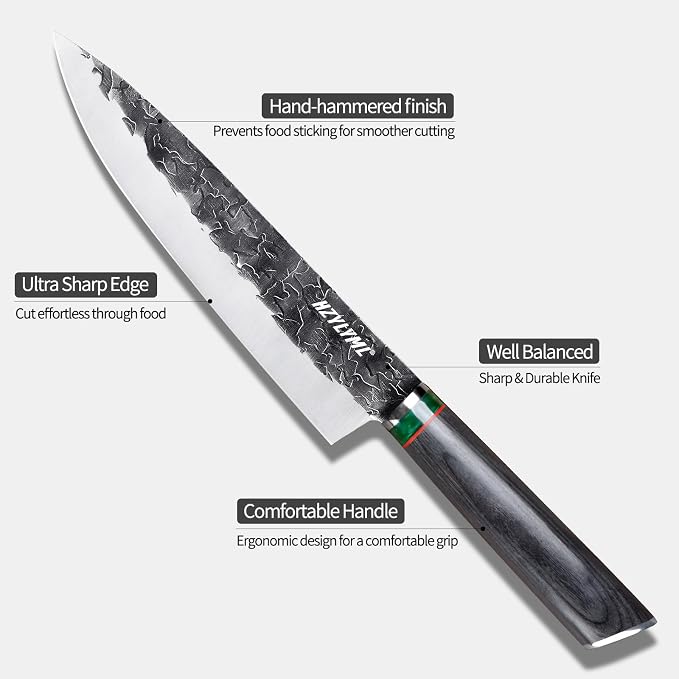 8 inch Japanese Gyuto Chef Knife，HC Steel Home Essentials Sharp Kitchen knife，Professional Hand Forged Cooking Knife，Knives for cooking and chopping，Gifts for chef，Gifts for Mom/Dad