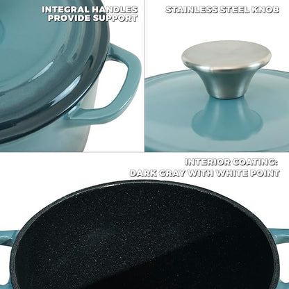 Flavehc Dutch Oven Pot with Lid 1.8 Qt Cast Iron Dutch Oven for Bread Baking, Slateblue Enameled Cast Iron Rice Pot, Small Deep Dutch Oven for Rice, Beans & Side Dishes
