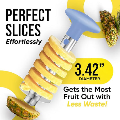 Zulay Kitchen Pineapple Corer and Slicer Tool – Stainless Steel Pineapple Cutter with Eye Remover Tool – Ergonomic Handle & Easy Core Remover – Reinforced Heavy-Duty Blade – Periwinkle Blue