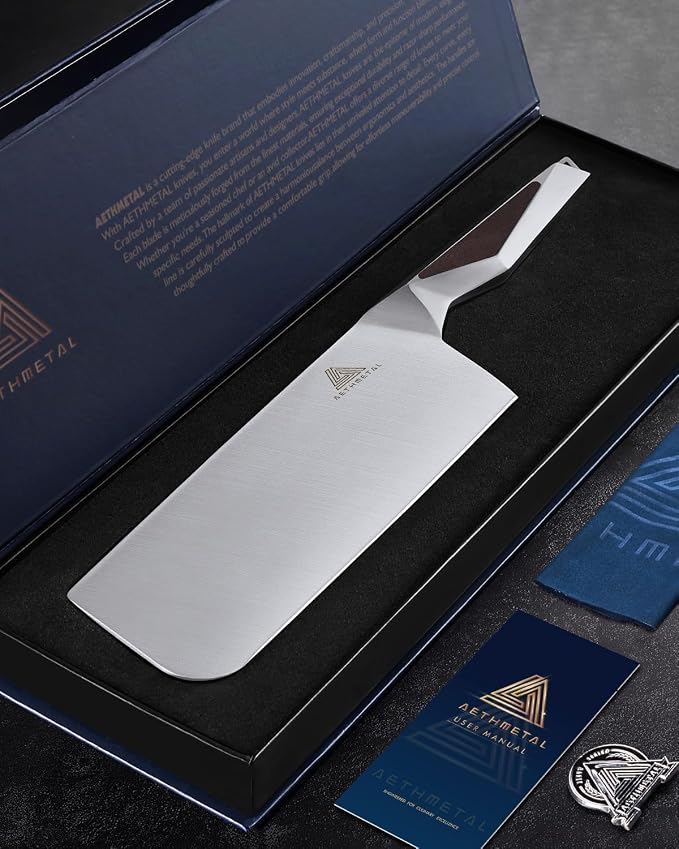 7 Inch Meat Cleaver Knife, Full Metal Stainless Steel Kitchen Knife for Cutting Meat & Vegetables, Ergonomic Handle Chinese Chef’s Butcher Knife for Home & Restaurant