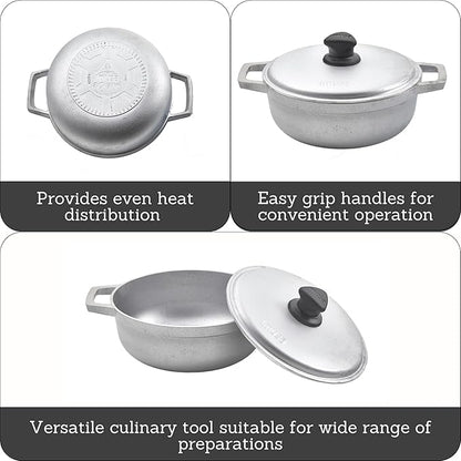 IMUSA Caldero Stock Pot with Aluminium Lid 2QT, Cast Aluminum, Perfect for Serving Small Groups, Riveted Handles, Made in Colombia, Silver