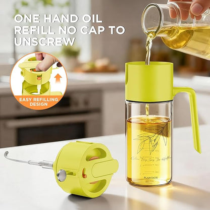 PLAPITATE 17oz/500ml Premium Olive Oil Sprayer for Cooking, 2 in 1 Glass Olive Oil Dispenser Bottle for Kitchen Gadgets, Spray Bottle with Portion Control for Salad, Frying, BBQ (Lime Yellow)