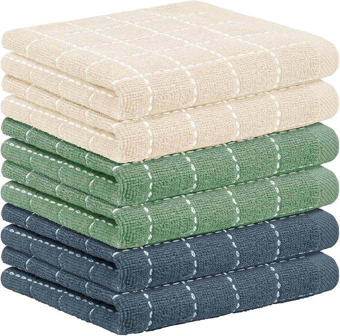 Nialnant 6 Pack Terry Kitchen Towels, Dish Cloths for Washing Dishes, 100% Cotton Reusable Cleaning Rag,Ultra Soft Absorbent, Quick Drying Dish Towels for Kitchen,12x12 Inches