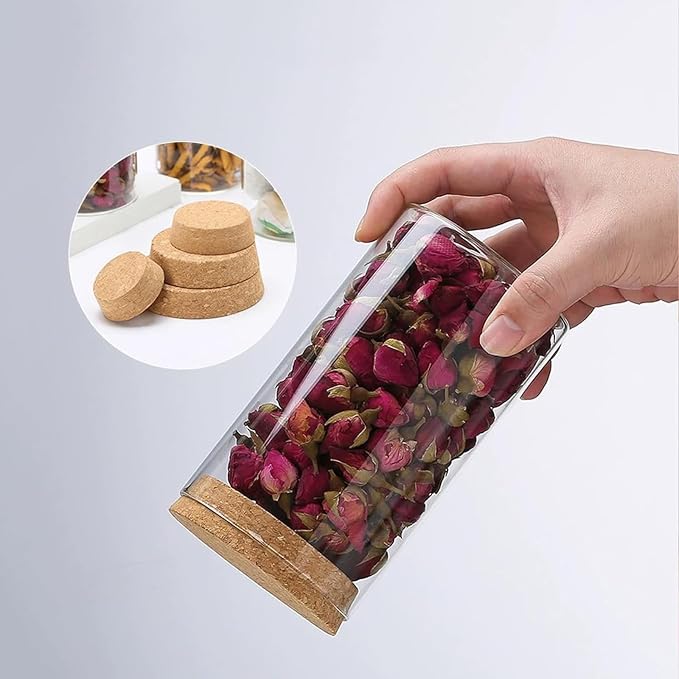 Airtight Glass Storage Containers with cork Lid, for Kitchen Pantry Organization and Storage jar，Ideal for Coffee Beans Snacks Flour Cereal Sugar Tea 24oz. (Circular 5.9 * 3.3in*2pcs)