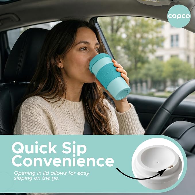 Copco Acadia 16oz Travel Mug with Lid, Set of 2 Double Wall Insulated Tumbler, Non-Slip Sleeve and BPA-Free - Microwave & Dishwasher Safe, Reusable Plastic To Go Travel Coffee Mug (Aqua/Mint)