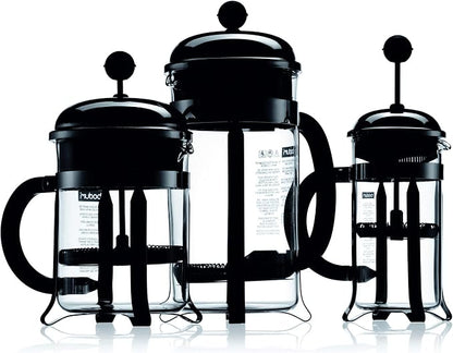 Bodum 12oz Chambord French Press Coffee Maker, High-Heat Borosilicate Glass, Polished Stainless Steel – Made in Portugal