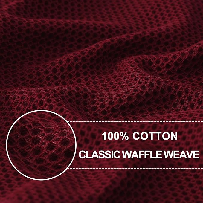 Homaxy 100% Cotton Waffle Weave Kitchen Dish Towels, Ultra Soft Absorbent Quick Drying Cleaning Towel, 13 x 28 Inches, 18-Pack, Burgundy