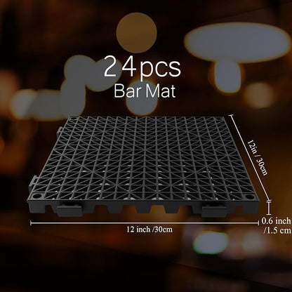 Tioncy 24 Pcs Bar Countertop Supplies Interlocking Mats 12 x 12 Inch Black Shelf Liners Bar Drying Coffee Non Slip Spills Mats for Bartending Home Cocktail Bars Restaurants