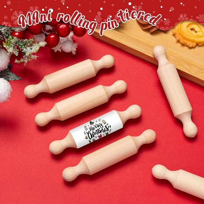 45Pcs Wooden Mini Rolling Pin Long Kitchen Baking Small Dough Rolling Pin for Children Fondant Pastry Pizza Crafting and Imaginative Play for Halloween and Christmas