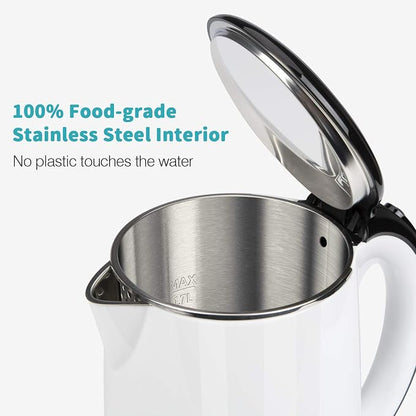 Secura Original Stainless Steel Double Wall Electric Water Kettle 1.8 Quart with Auto Shut-Off & Boil-Dry Protection, White SWK-1701DW/HB-3227B