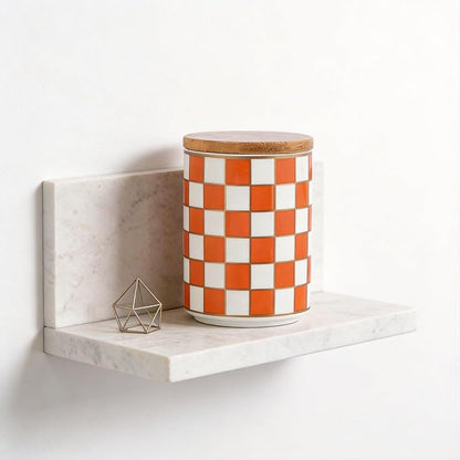 Kitchen Countertop Ceramic Checkered Canisters,Black And White Food Storage Containers With Lid,Airtight Kitchen Canisters for Flour, Sugar, Coffee, Tea, and Dry Goods (Orange, Small)