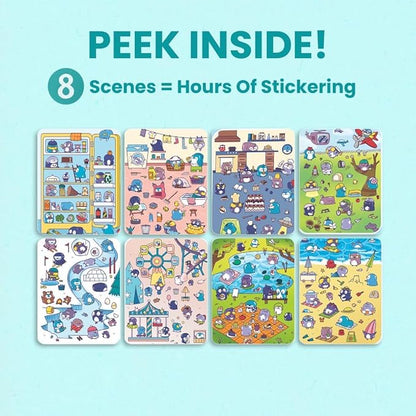 Penguin 300+ Kids Sticker Book by Cupkin Toddler Airplane Travel Coloring and Sticker Book, Road Trip Essentials, 8 Coloring Pages 8 Side by Side Scenes for Ages 2–8 Years