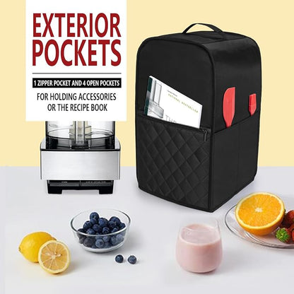 Luxja Food Processor Cover Compatible with Cuisinart and Hamilton Beach 11-14 Cup Processor, Food Processor Dust Cover with Accessories Pockets, Black