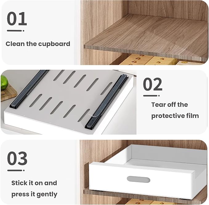 bealy 21'' Deep Pull Out Cabinet Organizer Adhesive, 10'' Wide Roll Out Cabinet Drawers for Face Frame or Frameless Cabinets, Sturdy Carbon Steel Kitchen Organizer Shelf for Pantry, Kitchen, Bathroom