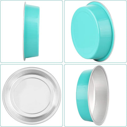 Beasea Mini Pie Pans with Lids, 4 Inch 50 Pack Disposable Cake Pans, 8 Oz Elegant Blue Aluminum Pie Pans for Tart, Quiche & Cheesecake