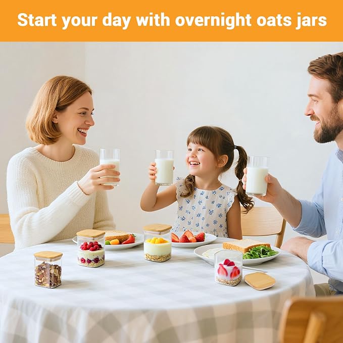 Glass Jar with Lid, 15 Fl.oz Square Glass Jars with Bamboo Lids Set of 2, Airtight Food Storage Containers for Sugar, Tea, Coffee, Candy, Cookies, Spice - Included Labels, Marker and Spoon