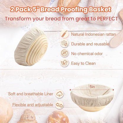 YONILL Mini Double Dutch Oven for Sourdough Bread Baking - Enameled Cast Iron Dutch Oven Pot with Lid and 5" Banneton Bread Proofing Basket Kit, Dual Round Bread Loaf Pan for Homemade Baking