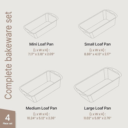 Loaf Pan Set 4-Piece - Deluxe Nonstick Carbon Steel Bakeware for Perfect Bread and Cakes – Dishwasher Safe, Premium Pans for Home Baking