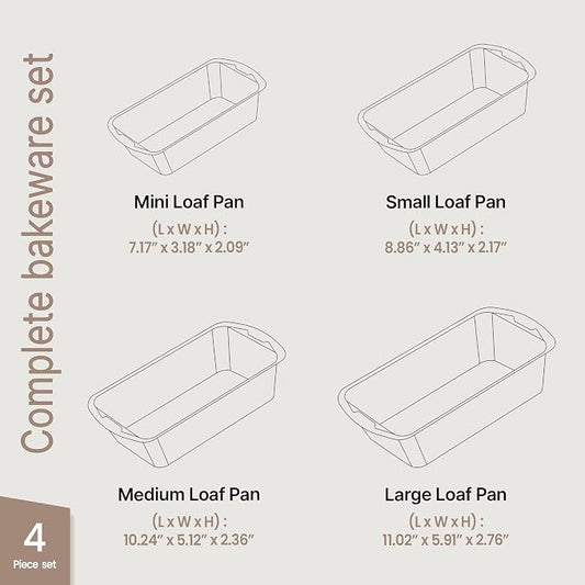 Loaf Pan Set 4-Piece - Deluxe Nonstick Carbon Steel Bakeware for Perfect Bread and Cakes – Dishwasher Safe, Premium Pans for Home Baking