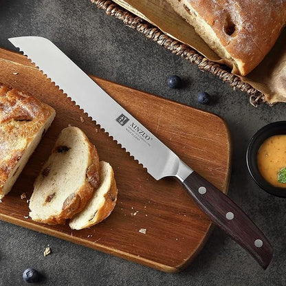 XINZUO 8 Inch Serrated Bread Knife for Homemade Bread Sourdough,German Stainless Steel,Multifunction Bread Cutting Knife with Red Sandalwood Handle