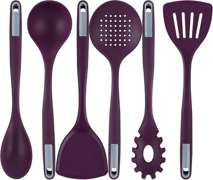 Restaurantware Silicone Utensil Set Pack of 10 Non-Slip Handle 6-Piece Kitchen Tool Set, Heat-Resistant Dishwasher-Friendly Cooking Accessories, Durable Purple Cooking Utensils