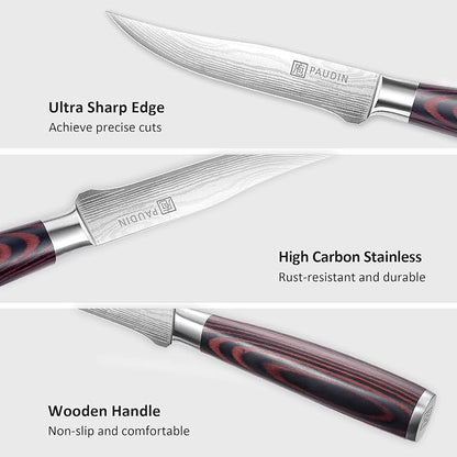 PAUDIN Utility Knife 5 Inch Kitchen Knife, Ultra Sharp High Carbon Stainless Steel Small Chef Knife with Sheath, Kitchen Utility Knife with Ergonomic Pakkawood Handle
