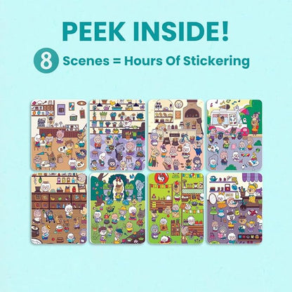 Llama Village 300+ Kids Sticker Book by Cupkin Toddler Airplane Travel Activity Coloring and Sticker Book, Road Trip Essentials, 12 Coloring Pages 12 Scenes for Ages 2–8 Years