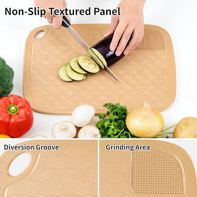 Compostable Rice Husk Cutting Board, Rice Husk Fiber & Natural Starch Cutting Boards, Dishwasher Safe Cutting Boards for Kitchen with Non-Slip Pads, Grinding Area, Juice Groove, 15.7" x11.8"