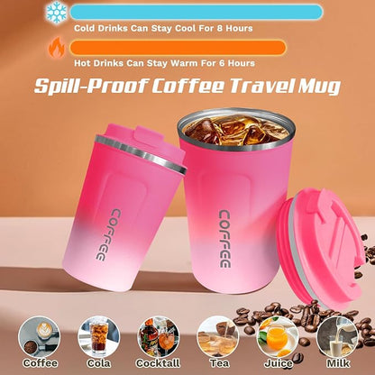 SPLMIFA Travel Coffee Mugs Leak-Proof, Reusable Coffee Cups with Lids, Stainless Steel Vacuum Insulated Coffee Tumblers, Thermal Insulation Cup for Men and Women Hot & Cold Drinks(2nd-Red White, 17OZ)