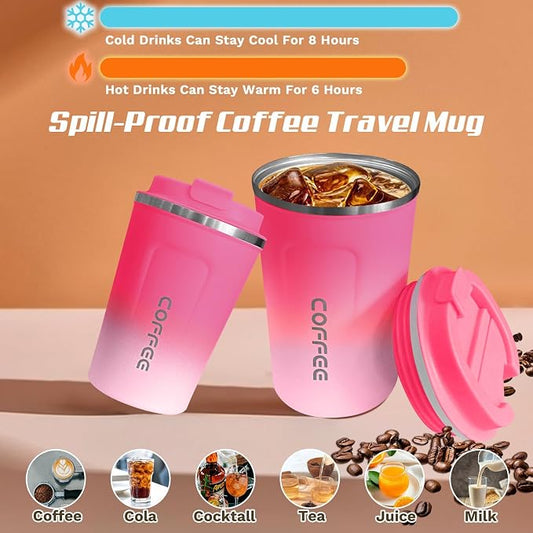 SPLMIFA Travel Coffee Mugs Leak-Proof, Reusable Coffee Cups with Lids, Stainless Steel Vacuum Insulated Coffee Tumblers, Thermal Insulation Cups for Men & Women Hot & Cold Drinks(2nd-Red White, 12OZ)