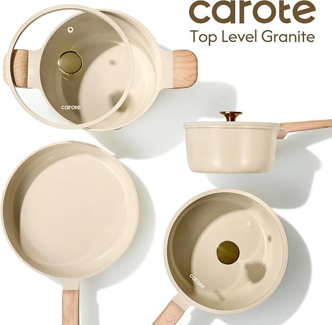 CAROTE 1.5Qt & 2.5Qt Sauce Pan Sets with Lid Ceramic Nonstick Pot Set Non Toxic Saucepan with Stay-cool Handle Small Kitchen Cooking Pots, Easy to Clean, Induction Comptable, PFOA FREE