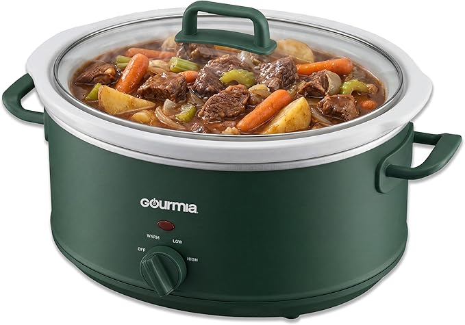 Gourmia Slow Cooker - 7 Quart Removable Ceramic Pot, Manual Controls with 3 Temperature Settings, Dishwasher Safe Crock and Glass Lid, Green