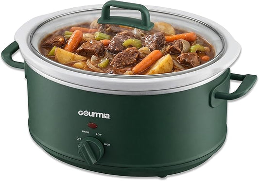 Gourmia Slow Cooker - 7 Quart Removable Ceramic Pot, Manual Controls with 3 Temperature Settings, Dishwasher Safe Crock and Glass Lid, Green