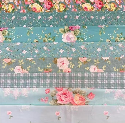 7Pcs 20" x 20" Cotton Fabric DIY Making Supplies Quilting Patchwork Fabric Fat Quarter Bundles DIY for Quilting Cotton Patchwork Cushions (Blue Green Flowers, 20 x 20 inches)