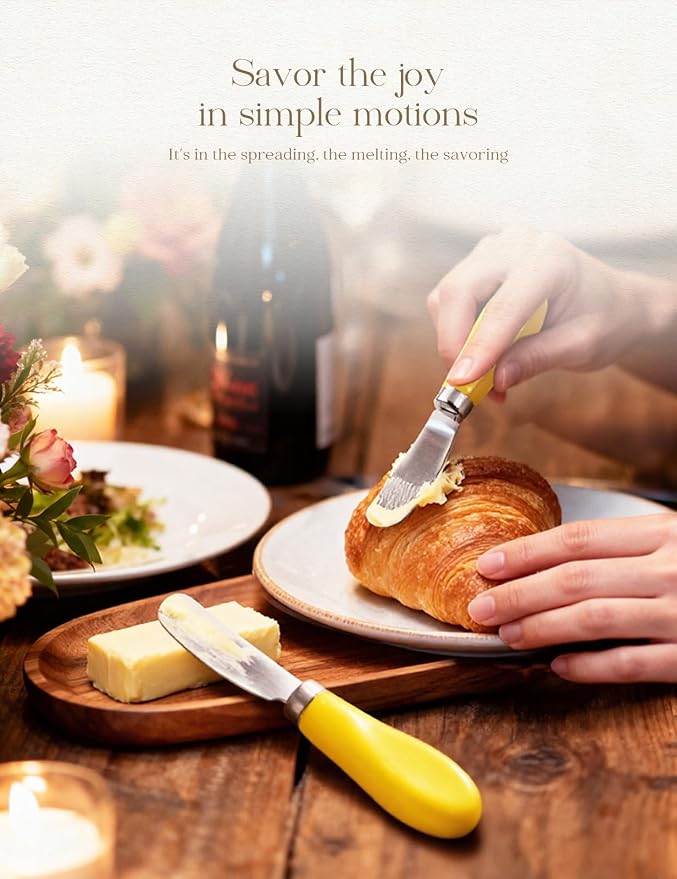 AISBUGUR 2 Pack Stainless Steel Butter Spreader Knife, Butter Knife with White Porcelain Handle, Cheese Butter Spreader Knives for Kitchen Yellow