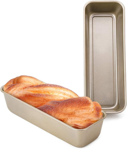 Beasea Long Loaf Pan, 12x4 Inch Rectangle Bread Loaf Pan Set of 2, Nonstick Bread Pans Carbon Steel Toast Pan Golden Cake Pan Loaf Baking Pans Bakeware for Oven Baking